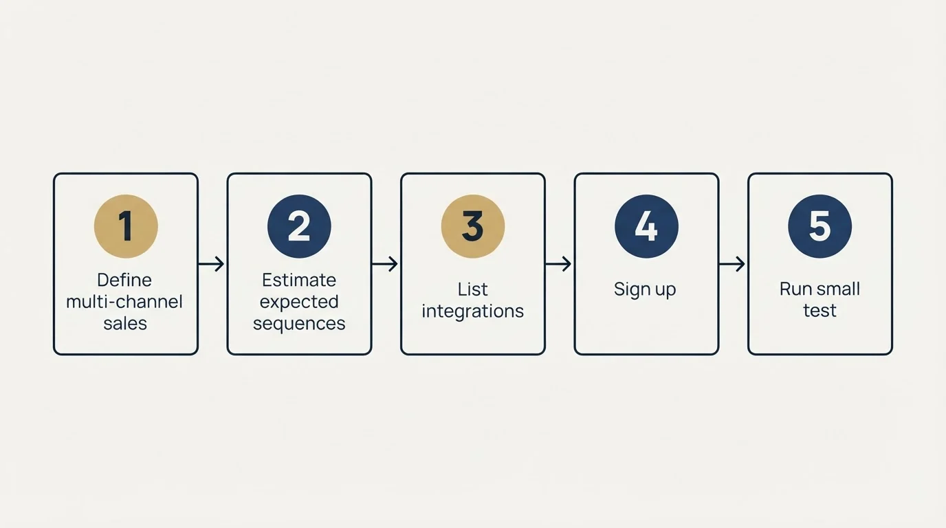 Step sequence: Getting Started Checklist (Define multi-channel sales, Estimate expected sequences, List integrations, Sign up)