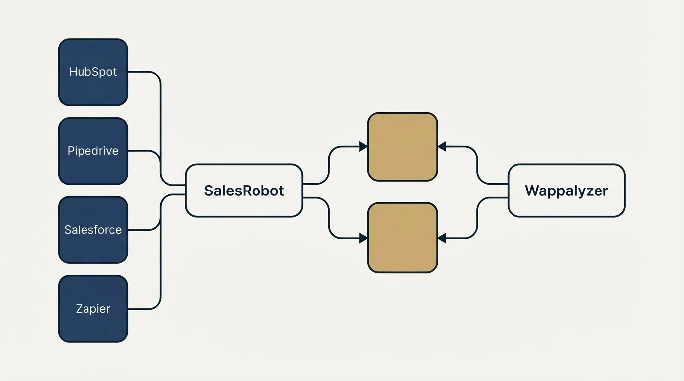 Integration schematic: Integration Ecosystem (SalesRobot, Wappalyzer, HubSpot, Pipedrive)