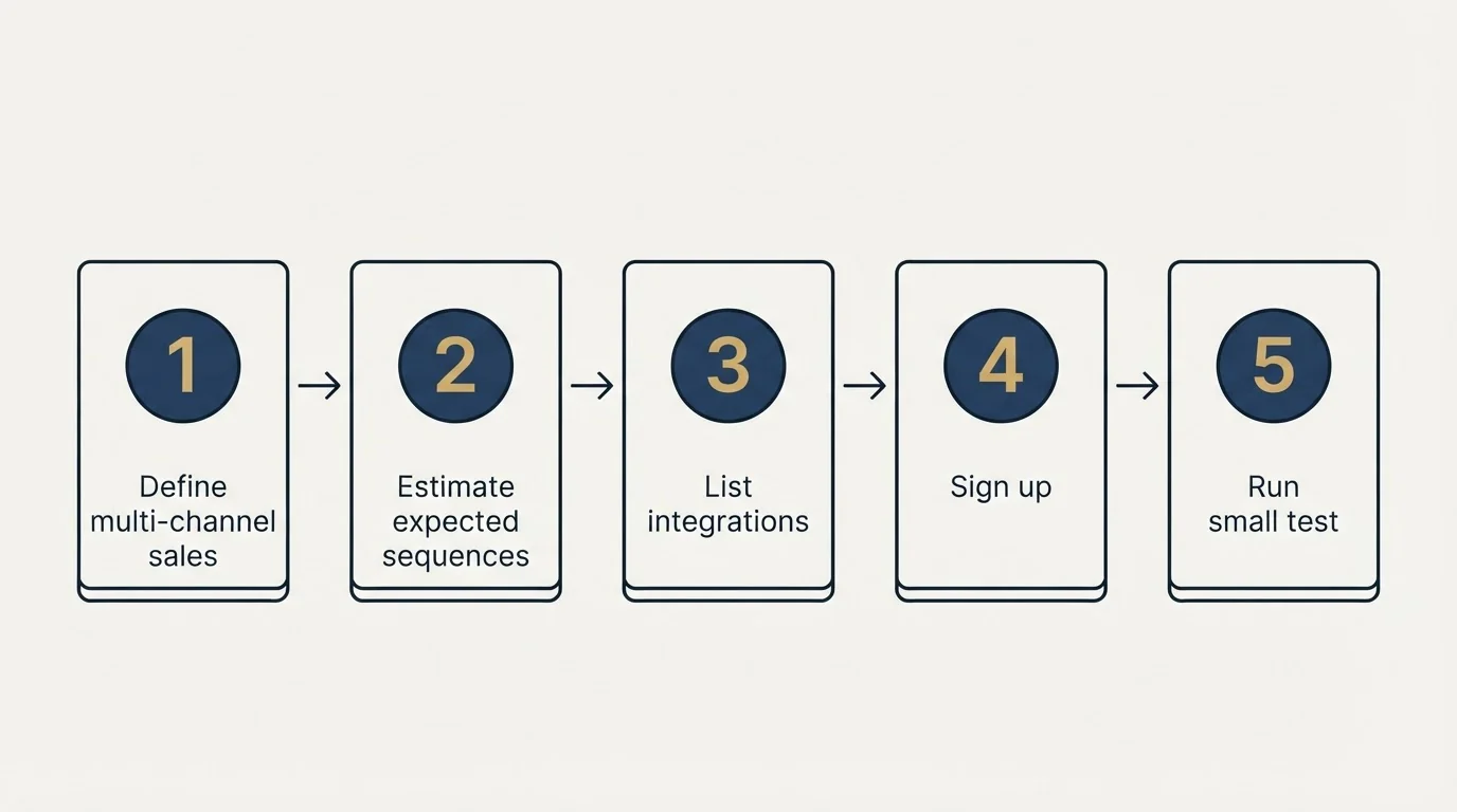 Step sequence: Getting Started Checklist (Define multi-channel sales, Estimate expected sequences, List integrations, Sign up)