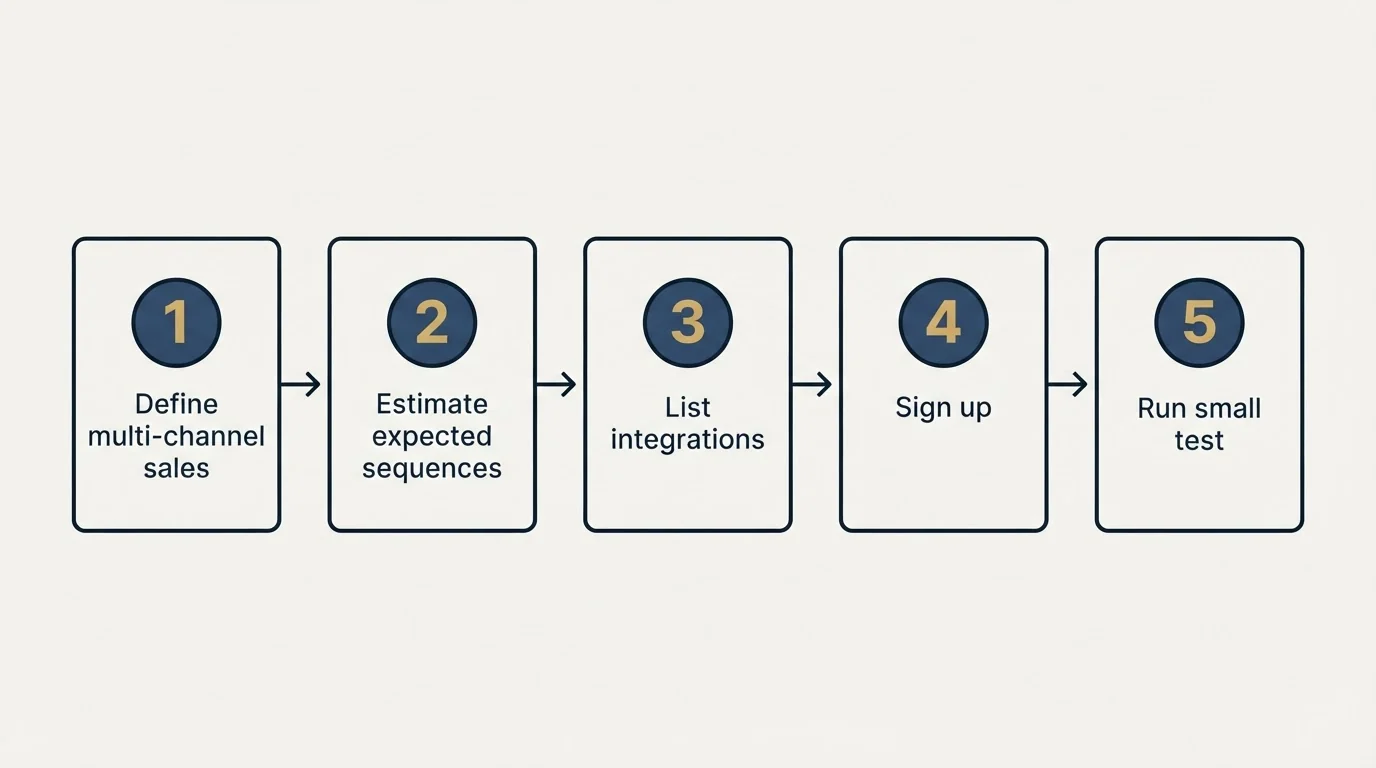 Step sequence: Getting Started Checklist (Define multi-channel sales, Estimate expected sequences, List integrations, Sign up)