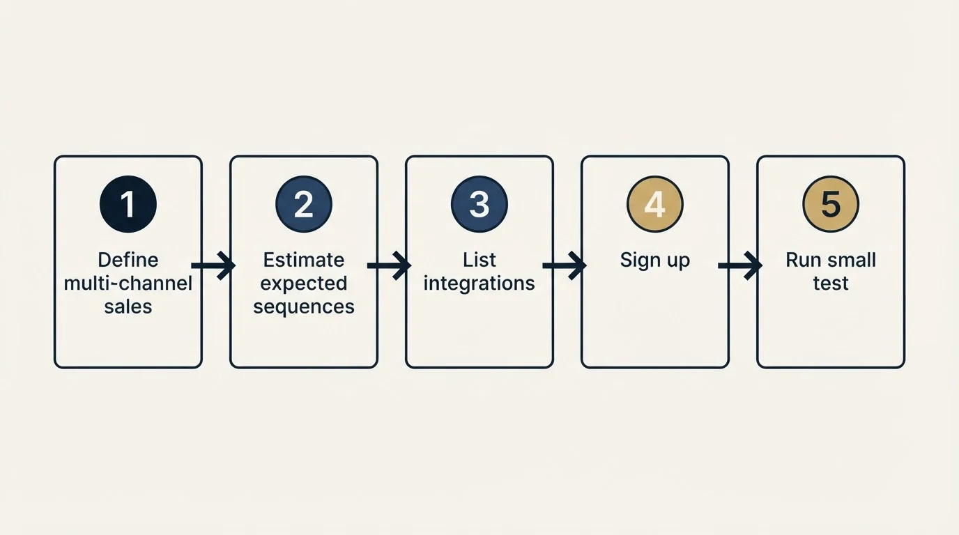 Step sequence: Getting Started Checklist (Define multi-channel sales, Estimate expected sequences, List integrations, Sign up)