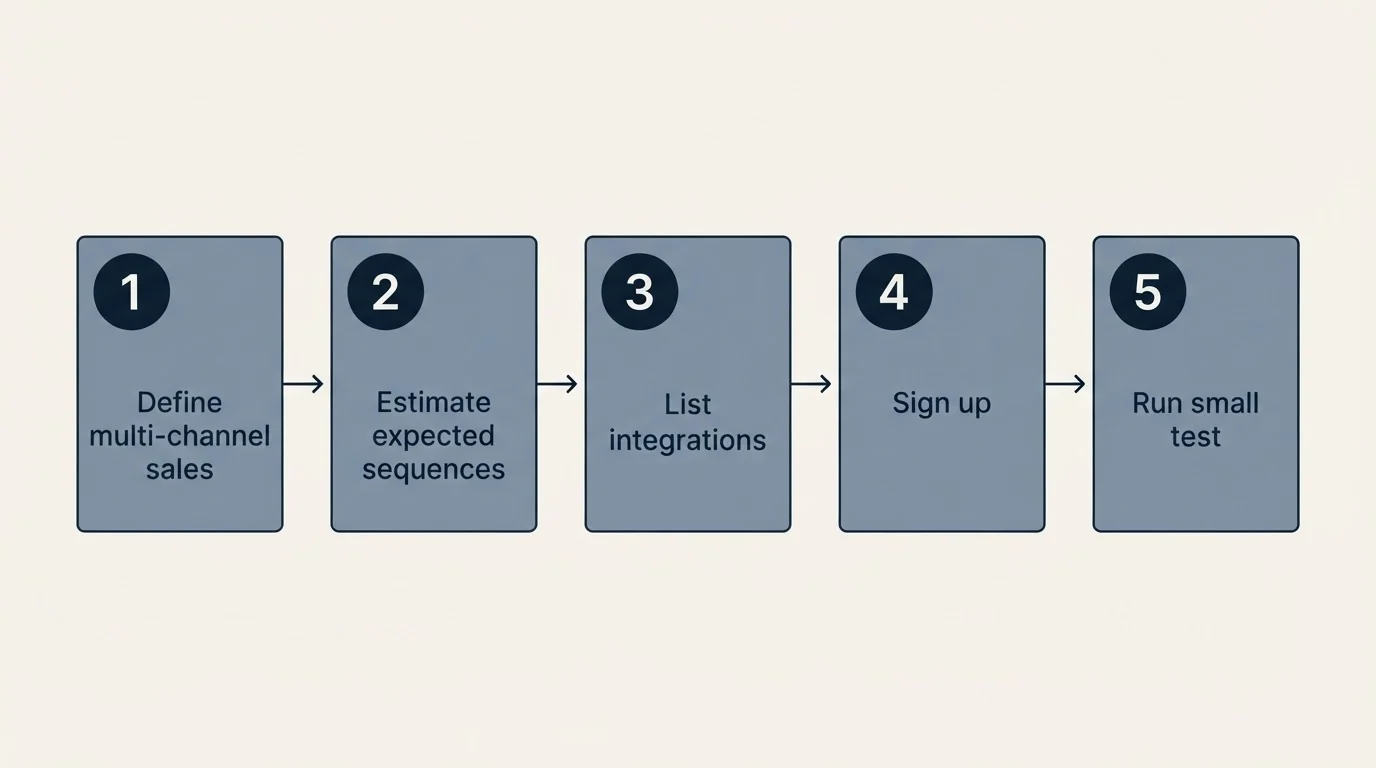 Step sequence: Getting Started Checklist (Define multi-channel sales, Estimate expected sequences, List integrations, Sign up)