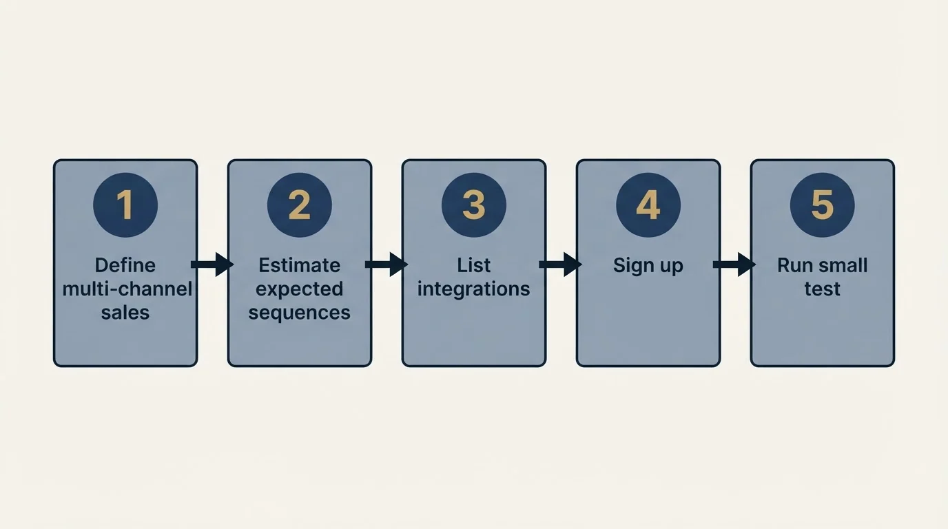 Step sequence: Getting Started Checklist (Define multi-channel sales, Estimate expected sequences, List integrations, Sign up)