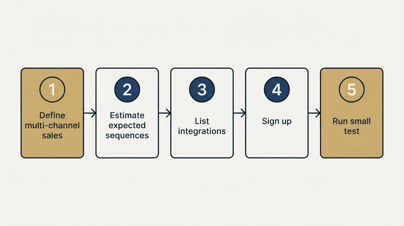 Step sequence: Getting Started Checklist (Define multi-channel sales, Estimate expected sequences, List integrations, Sign up)