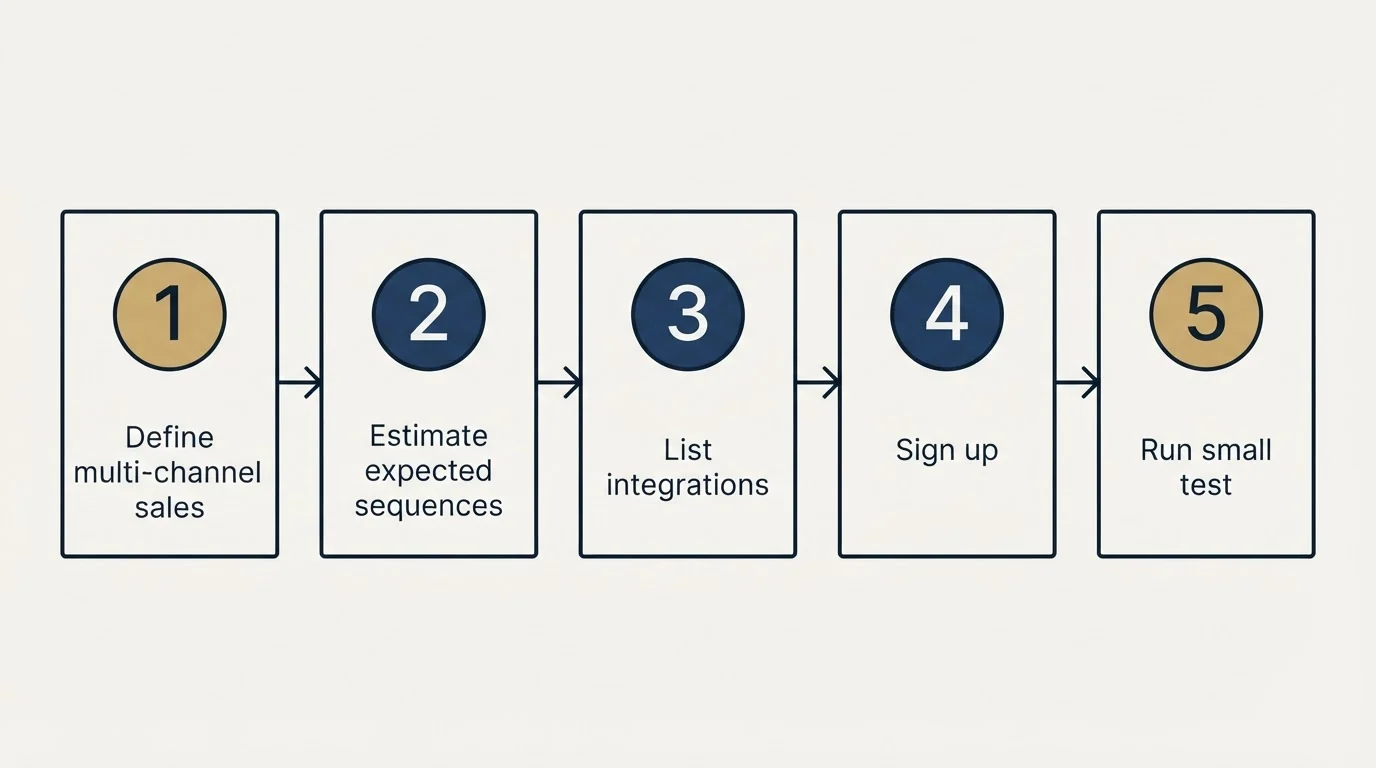 Step sequence: Getting Started Checklist (Define multi-channel sales, Estimate expected sequences, List integrations, Sign up)