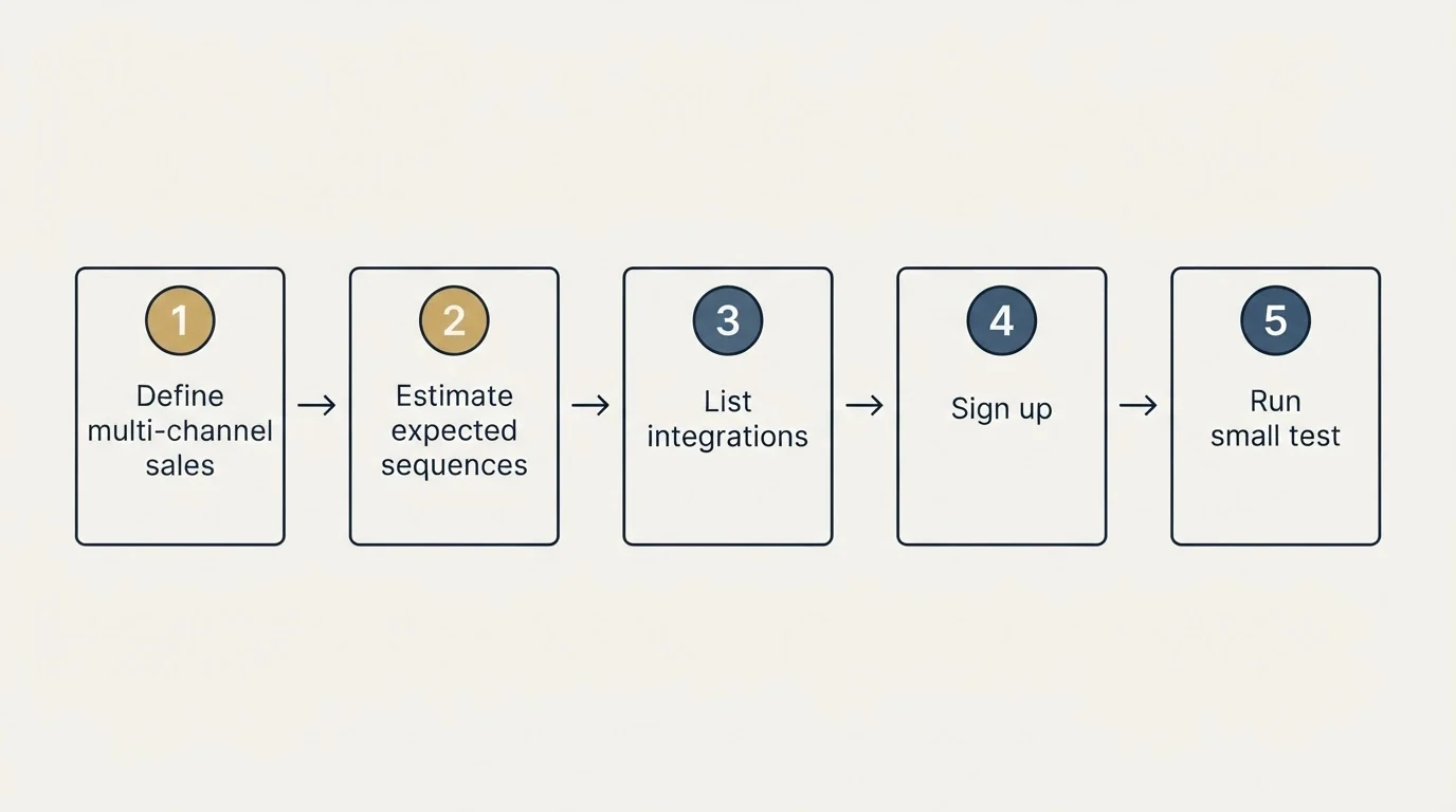 Step sequence: Getting Started Checklist (Define multi-channel sales, Estimate expected sequences, List integrations, Sign up)