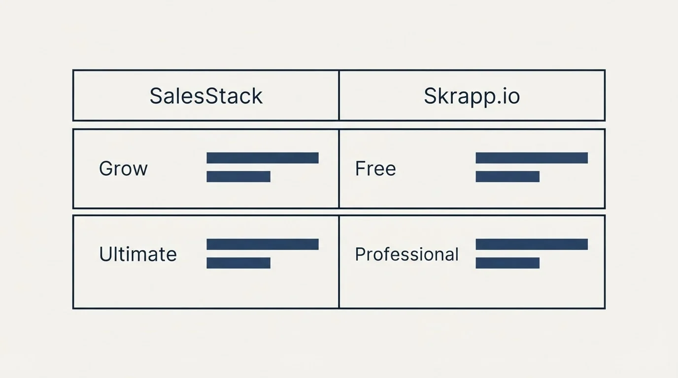 Pricing table: Pricing Comparison (SalesStack, Skrapp.io, Grow, Free)