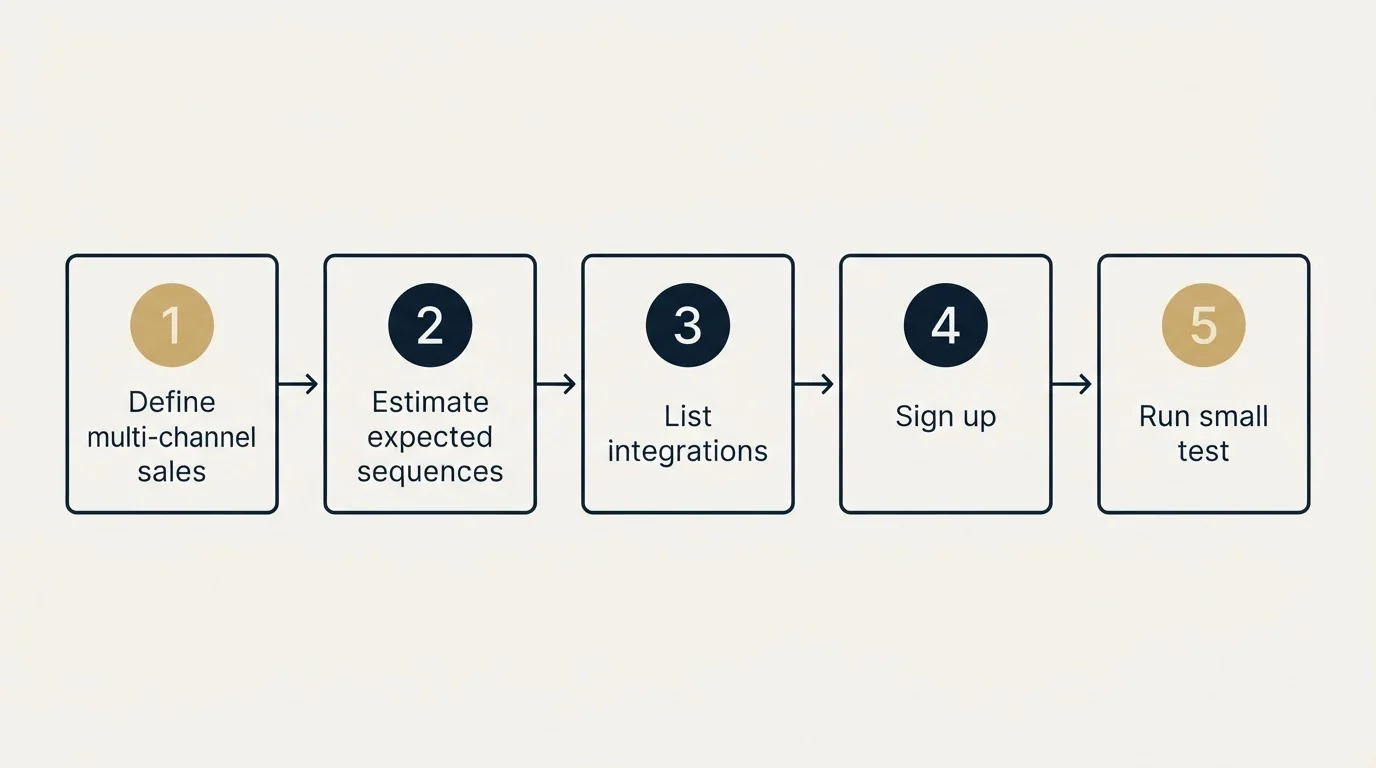 Step sequence: Getting Started Checklist (Define multi-channel sales, Estimate expected sequences, List integrations, Sign up)