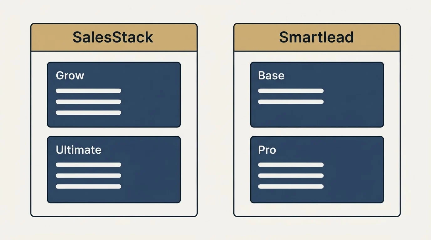 Pricing panels: Pricing Comparison (SalesStack, Smartlead, Grow, Base)
