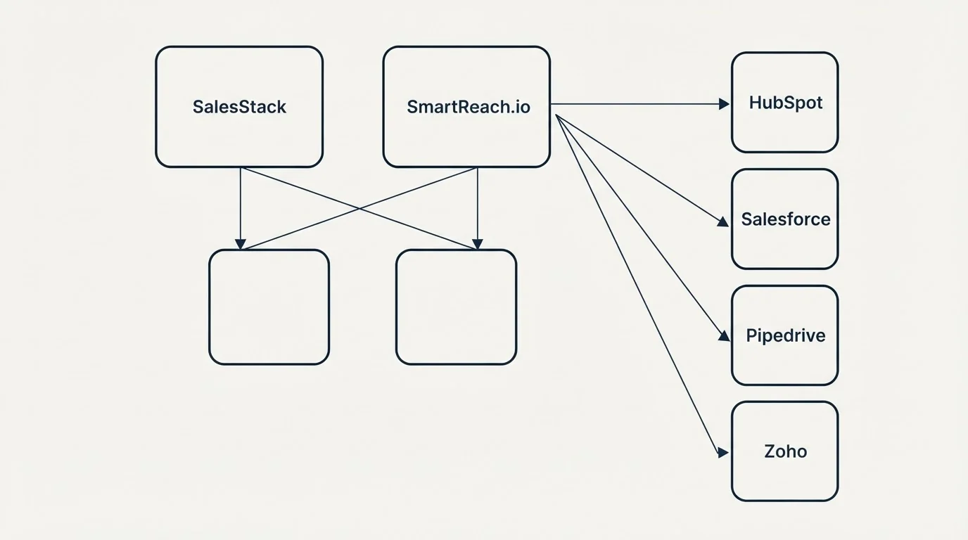 Integration grid: Integration Ecosystem (SalesStack, SmartReach.io, HubSpot, Salesforce)