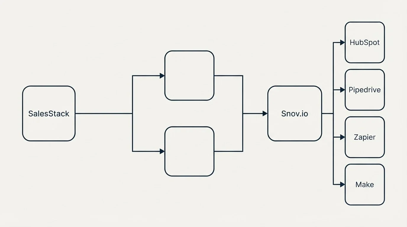Integration flow: Integration Ecosystem (SalesStack, Snov.io, HubSpot, Pipedrive)
