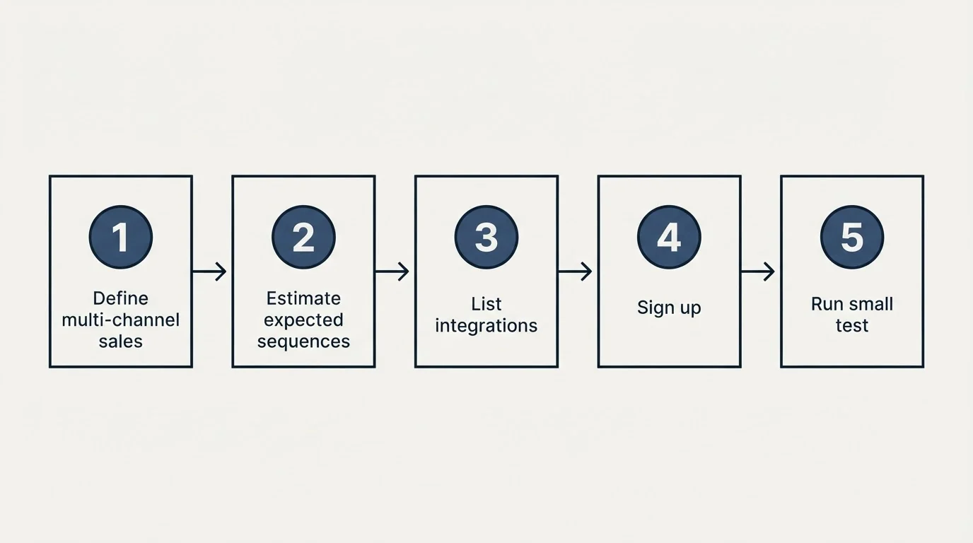 Step sequence: Getting Started Checklist (Define multi-channel sales, Estimate expected sequences, List integrations, Sign up)