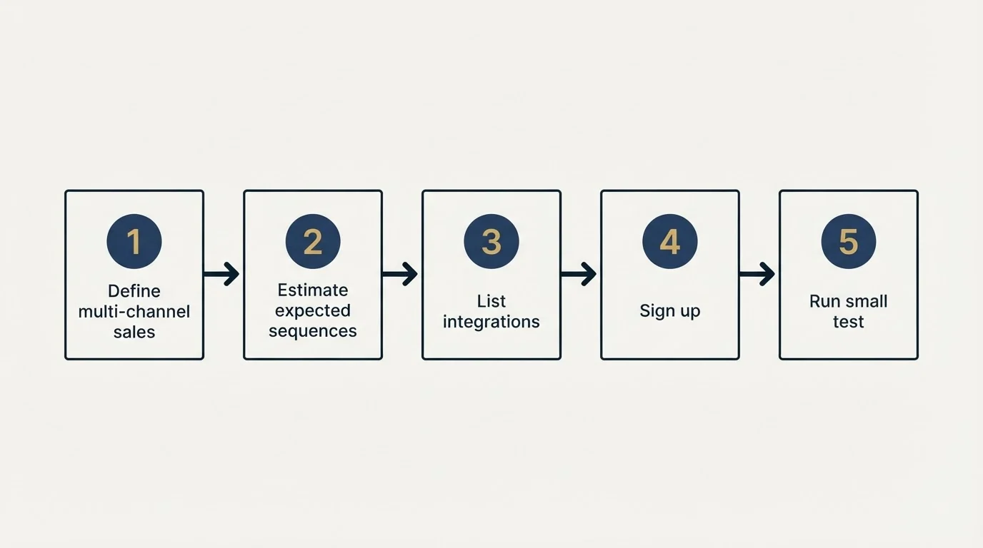 Step sequence: Getting Started Checklist (Define multi-channel sales, Estimate expected sequences, List integrations, Sign up)