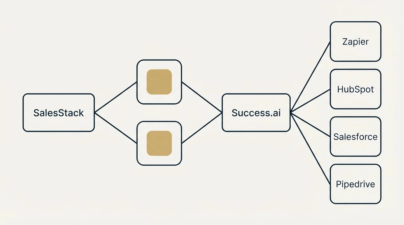 Integration schematic: Integration Ecosystem (SalesStack, Success.ai, Zapier, HubSpot)