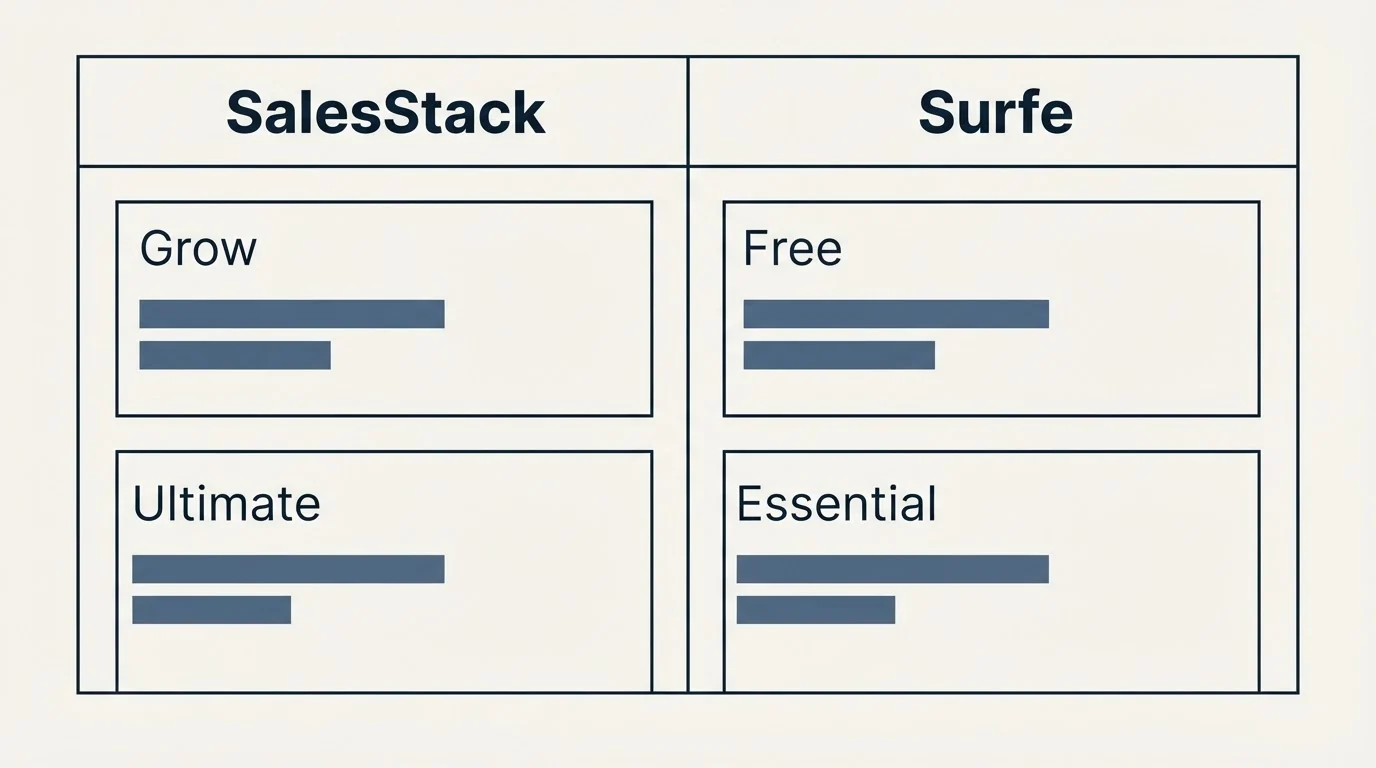 Pricing table: Pricing Comparison (SalesStack, Surfe, Grow, Free)