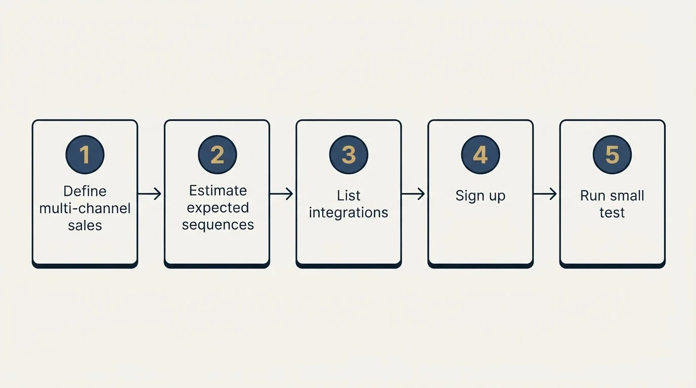Step sequence: Getting Started Checklist (Define multi-channel sales, Estimate expected sequences, List integrations, Sign up)