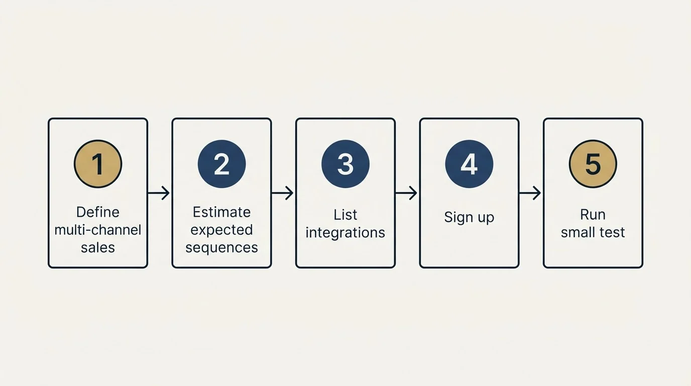 Step sequence: Getting Started Checklist (Define multi-channel sales, Estimate expected sequences, List integrations, Sign up)