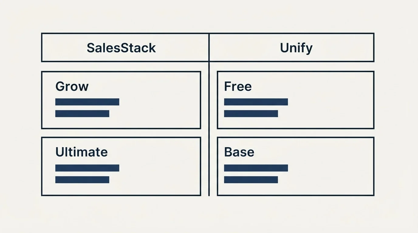 Pricing table: Pricing Comparison (SalesStack, Unify, Grow, Free)