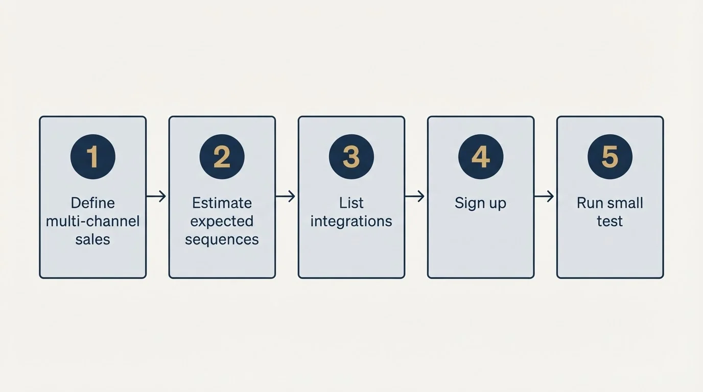 Step sequence: Getting Started Checklist (Define multi-channel sales, Estimate expected sequences, List integrations, Sign up)