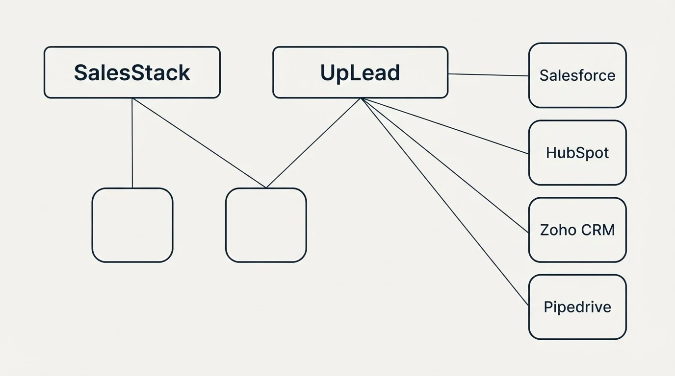 Integration grid: Integration Ecosystem (SalesStack, UpLead, Salesforce, HubSpot)