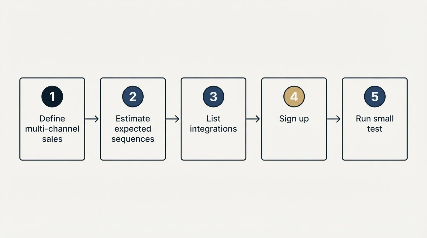 Step sequence: Getting Started Checklist (Define multi-channel sales, Estimate expected sequences, List integrations, Sign up)