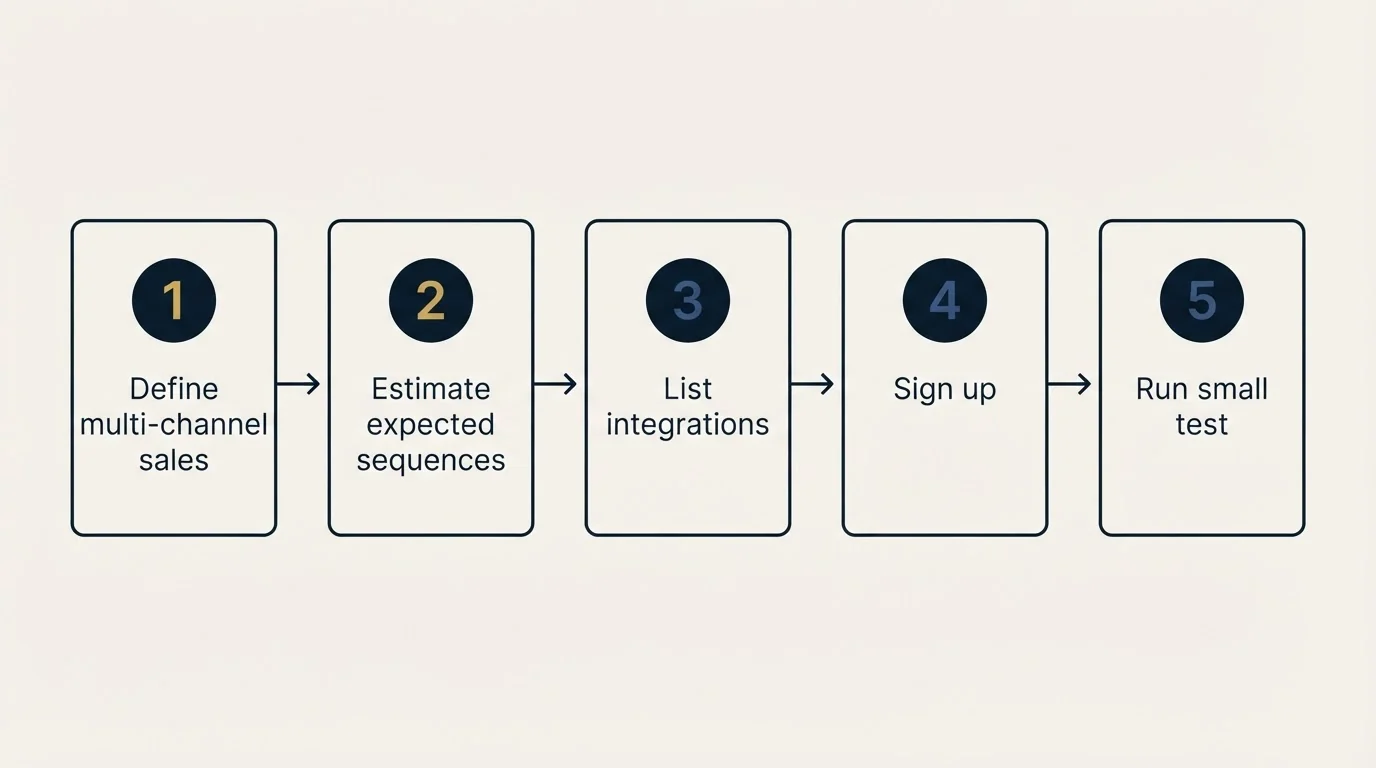 Step sequence: Getting Started Checklist (Define multi-channel sales, Estimate expected sequences, List integrations, Sign up)