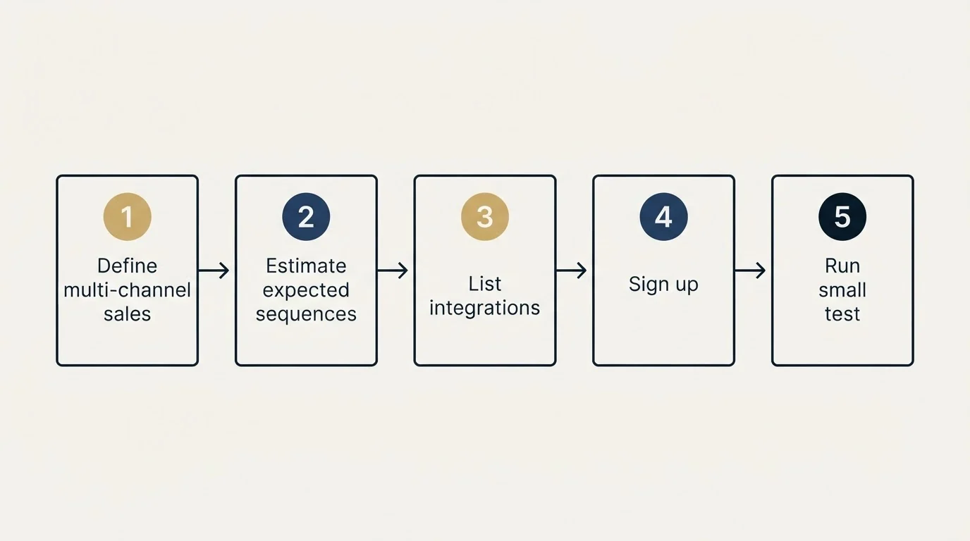 Step sequence: Getting Started Checklist (Define multi-channel sales, Estimate expected sequences, List integrations, Sign up)