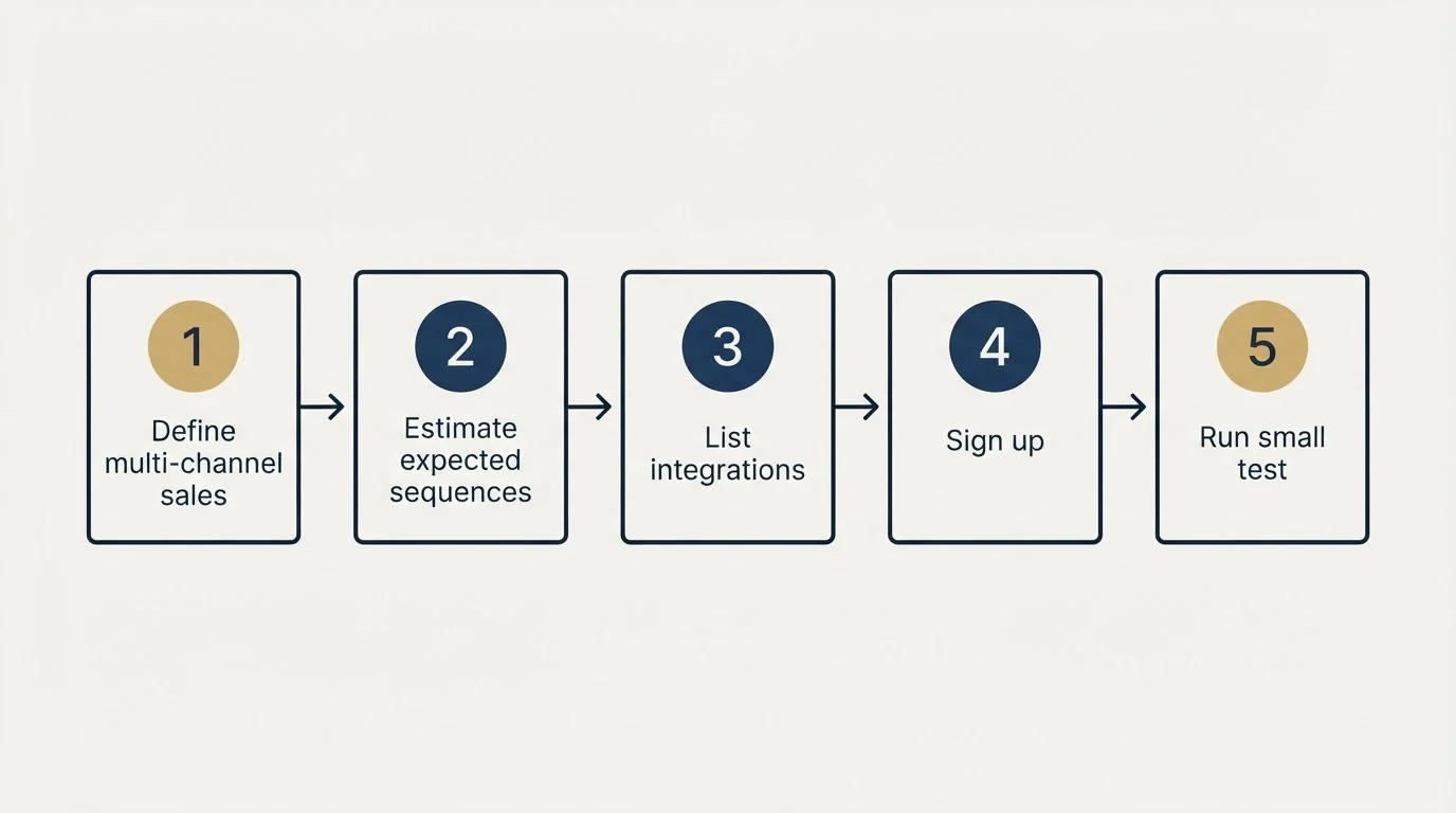 Step sequence: Getting Started Checklist (Define multi-channel sales, Estimate expected sequences, List integrations, Sign up)