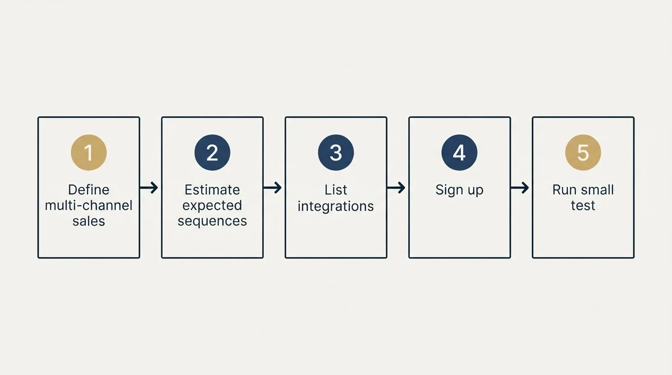 Step sequence: Getting Started Checklist (Define multi-channel sales, Estimate expected sequences, List integrations, Sign up)