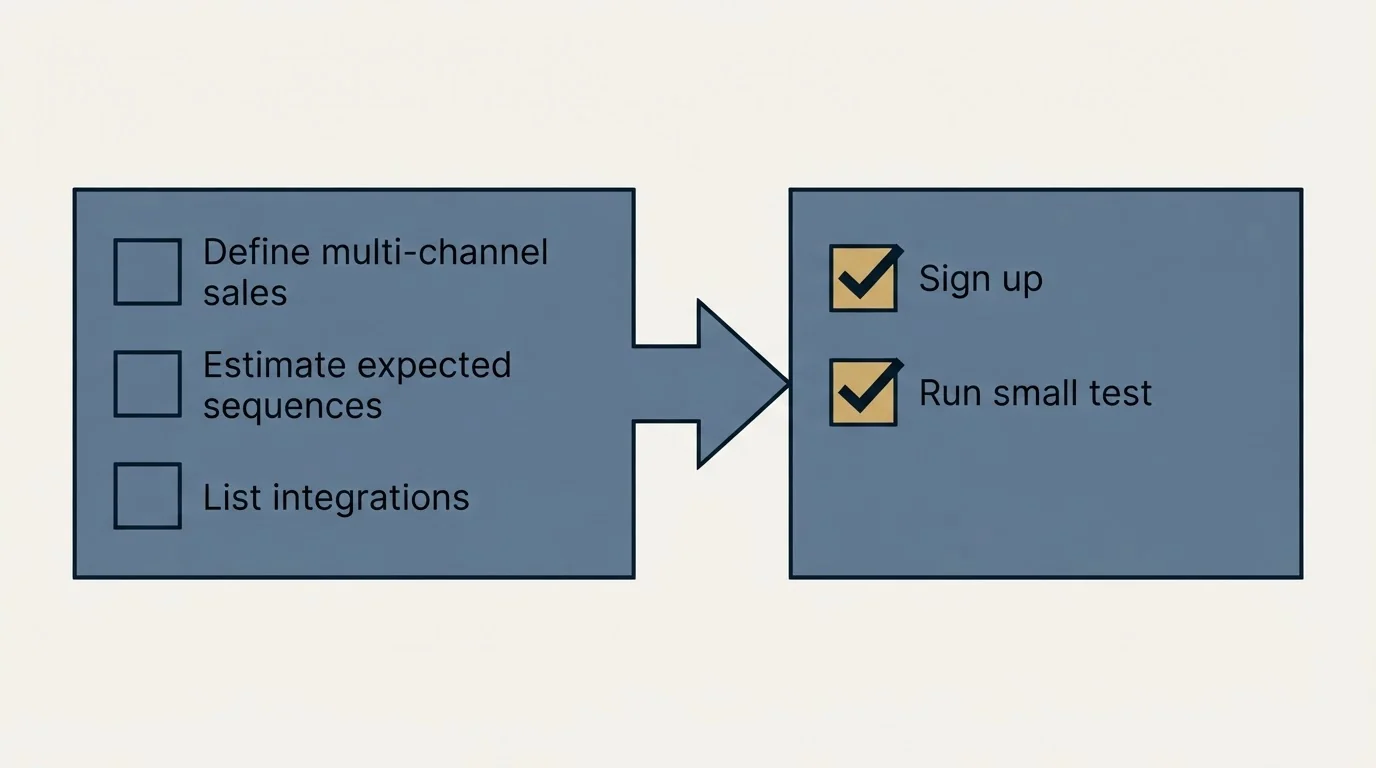 Before-and-after steps: Getting Started Checklist (Define multi-channel sales, Estimate expected sequences, List integrations, Sign up)