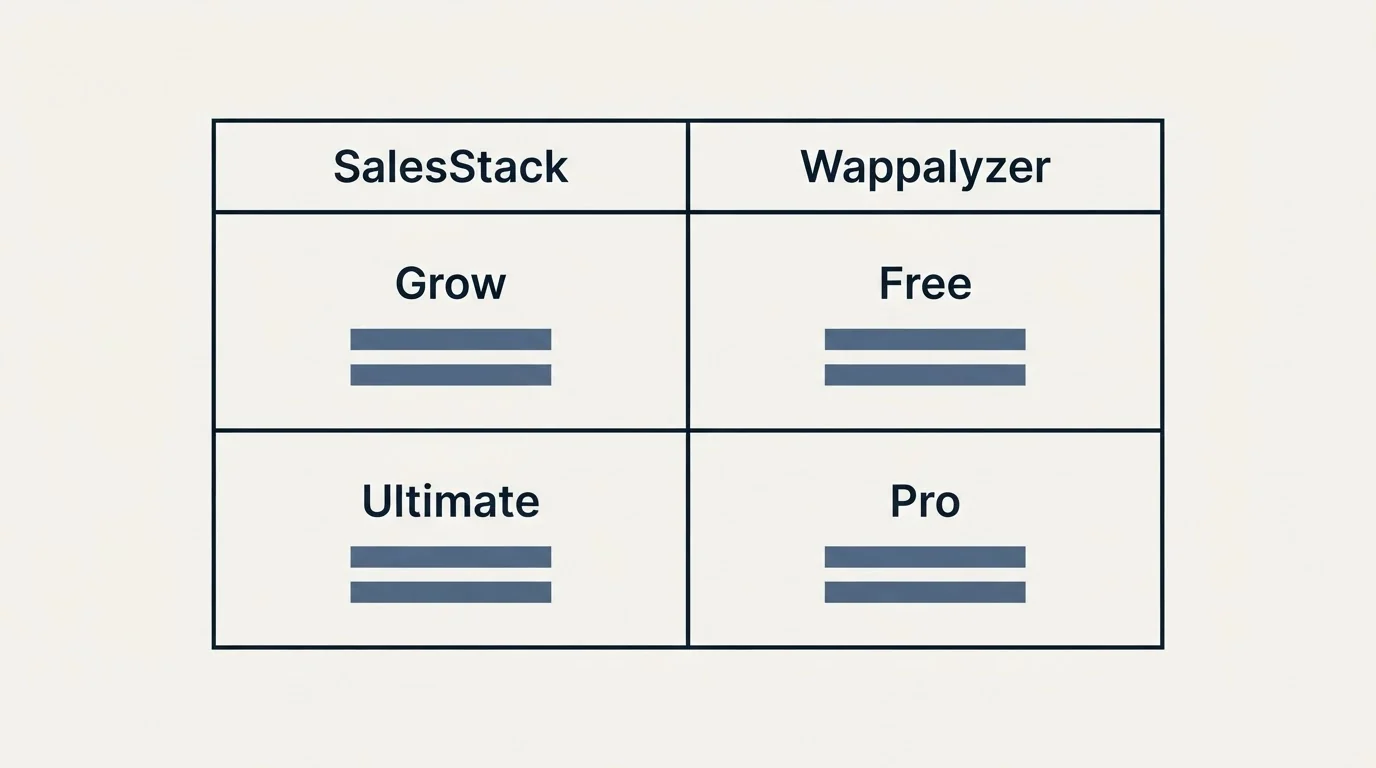 Pricing table: Pricing Comparison (SalesStack, Wappalyzer, Grow, Free)