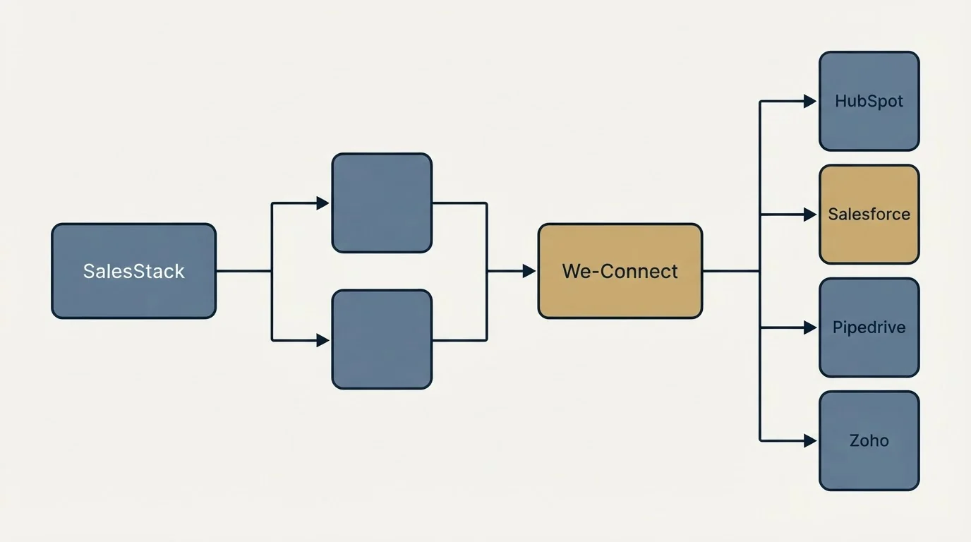 Integration flow: Integration Ecosystem (SalesStack, We-Connect, HubSpot, Salesforce)
