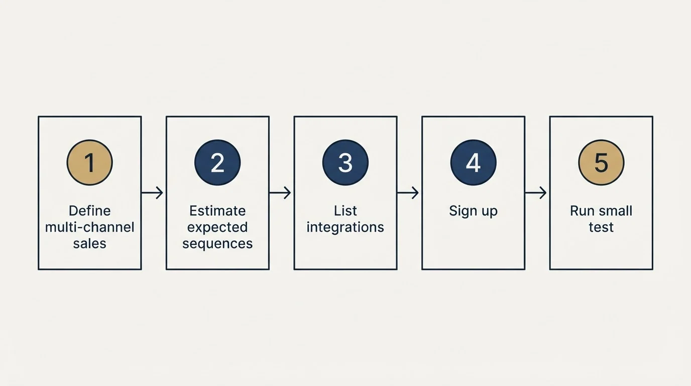 Step sequence: Getting Started Checklist (Define multi-channel sales, Estimate expected sequences, List integrations, Sign up)