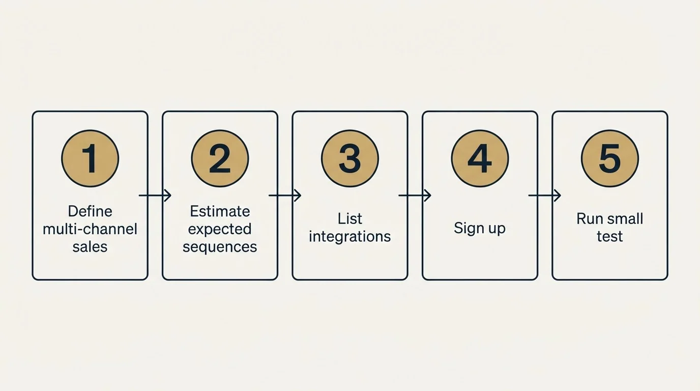 Step sequence: Getting Started Checklist (Define multi-channel sales, Estimate expected sequences, List integrations, Sign up)