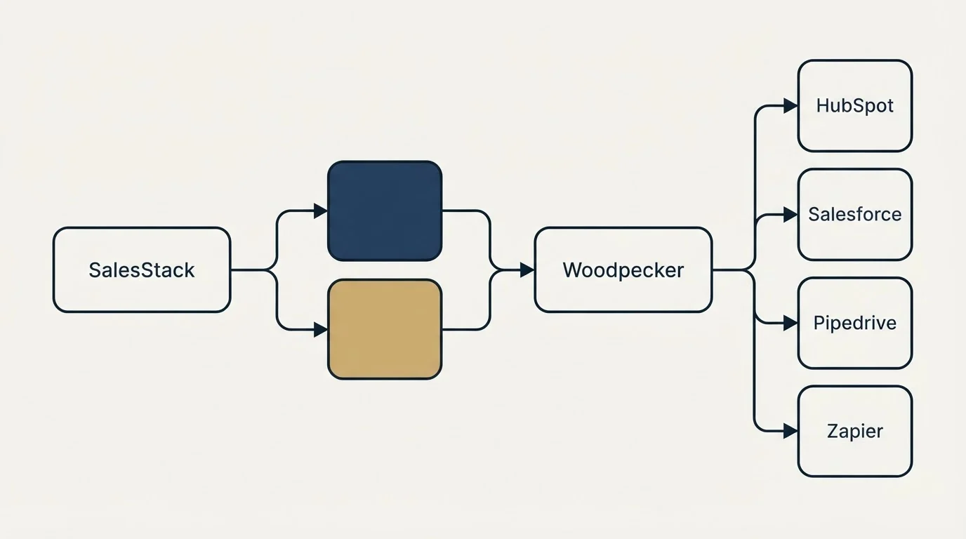 Integration schematic: Integration Ecosystem (SalesStack, Woodpecker, HubSpot, Salesforce)