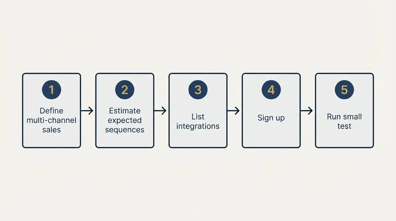 Step sequence: Getting Started Checklist (Define multi-channel sales, Estimate expected sequences, List integrations, Sign up)