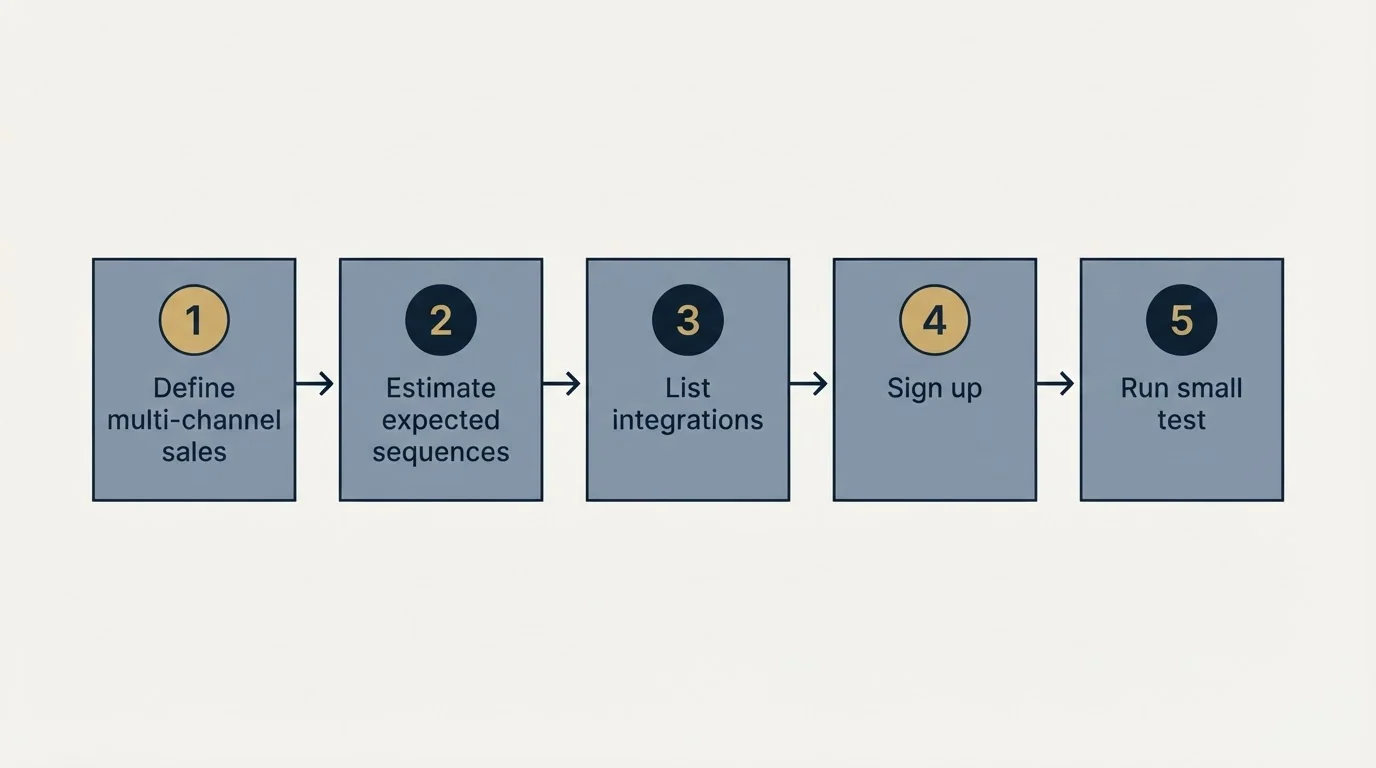 Step sequence: Getting Started Checklist (Define multi-channel sales, Estimate expected sequences, List integrations, Sign up)