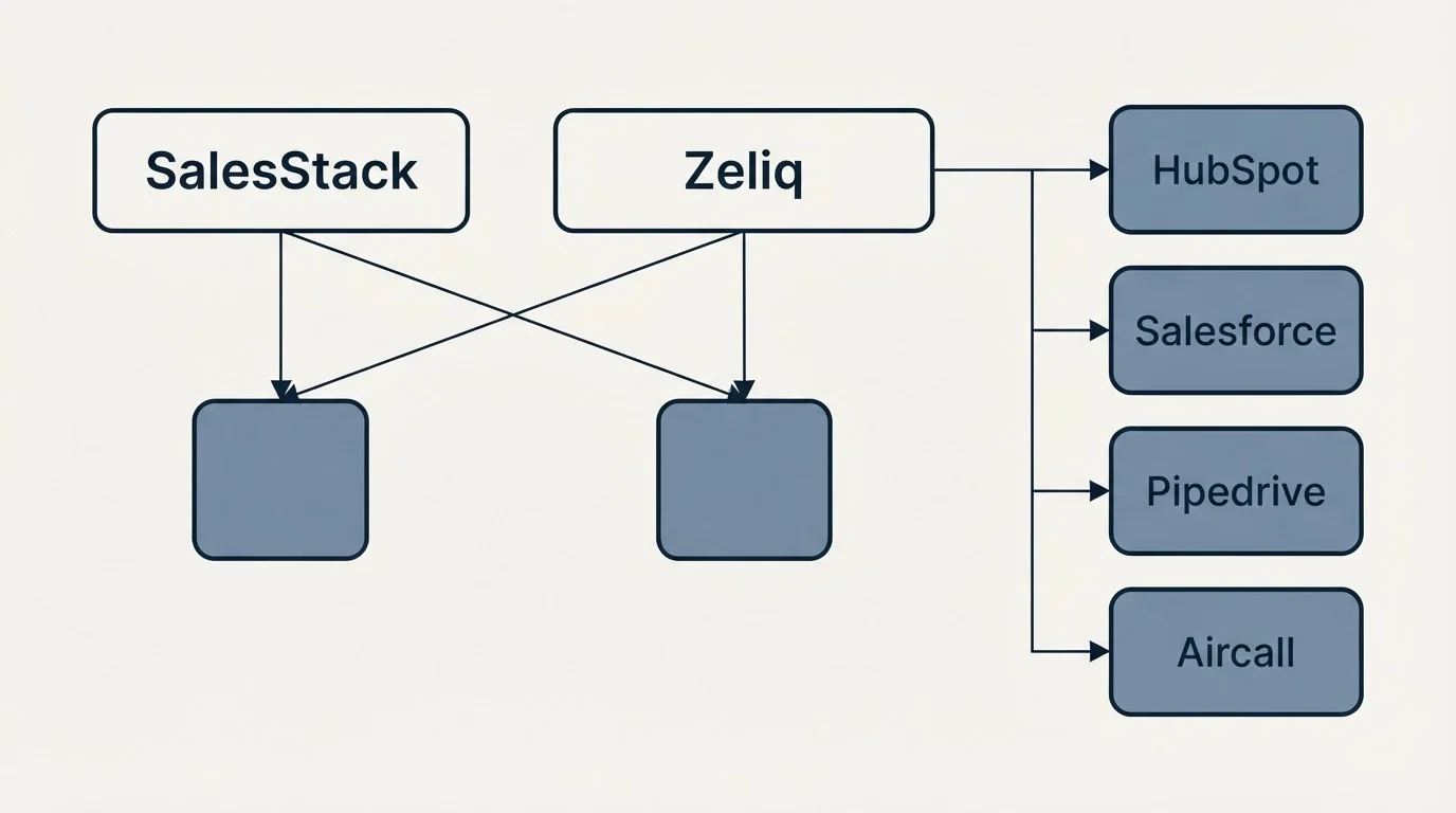Integration grid: Integration Ecosystem (SalesStack, Zeliq, HubSpot, Salesforce)