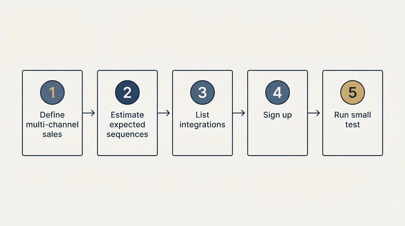 Step sequence: Getting Started Checklist (Define multi-channel sales, Estimate expected sequences, List integrations, Sign up)