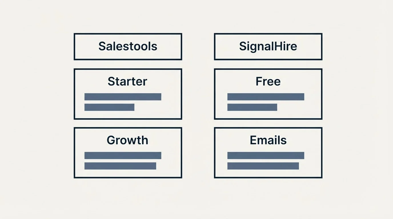 Pricing table: Pricing Comparison (Salestools, SignalHire, Starter, Free)