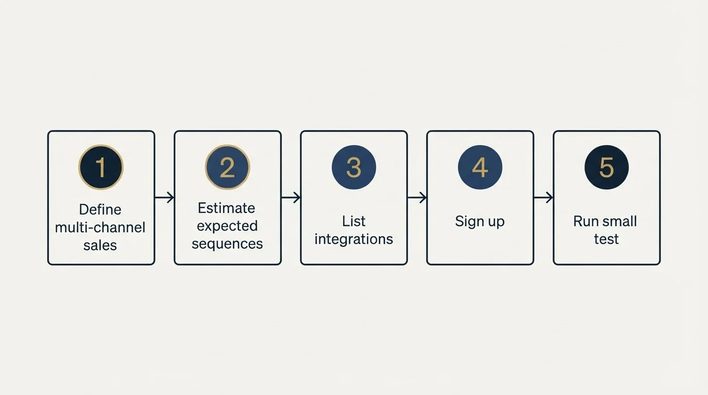 Step sequence: Getting Started Checklist (Define multi-channel sales, Estimate expected sequences, List integrations, Sign up)