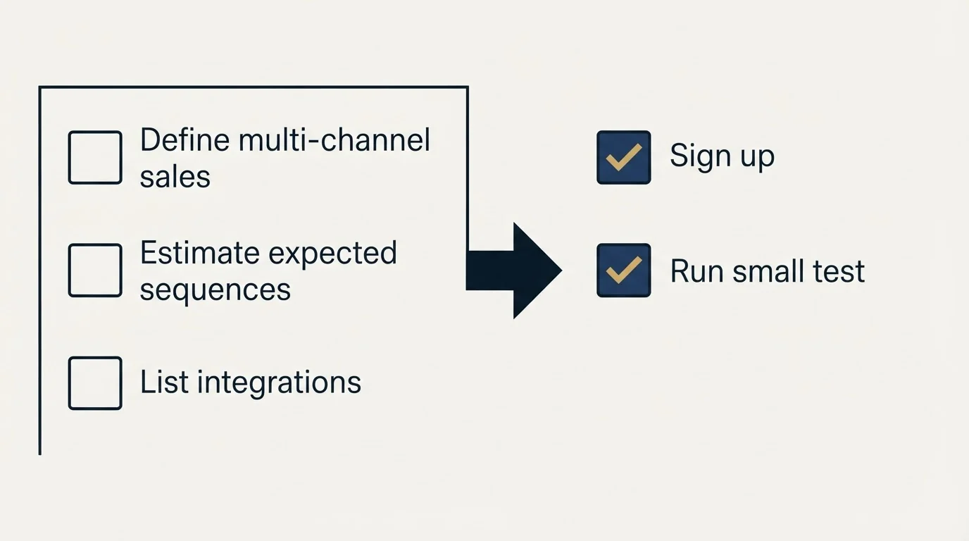 Before-and-after steps: Getting Started Checklist (Define multi-channel sales, Estimate expected sequences, List integrations, Sign up)