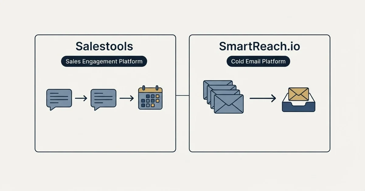 Side-by-side panels: Salestools vs SmartReach.io (Sales Engagement Platform, Cold Email Platform)