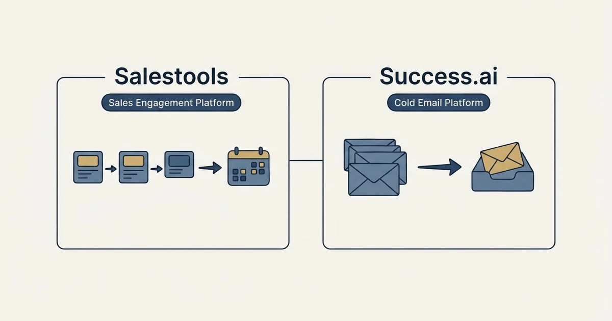 Side-by-side panels: Salestools vs Success.ai (Sales Engagement Platform, Cold Email Platform)