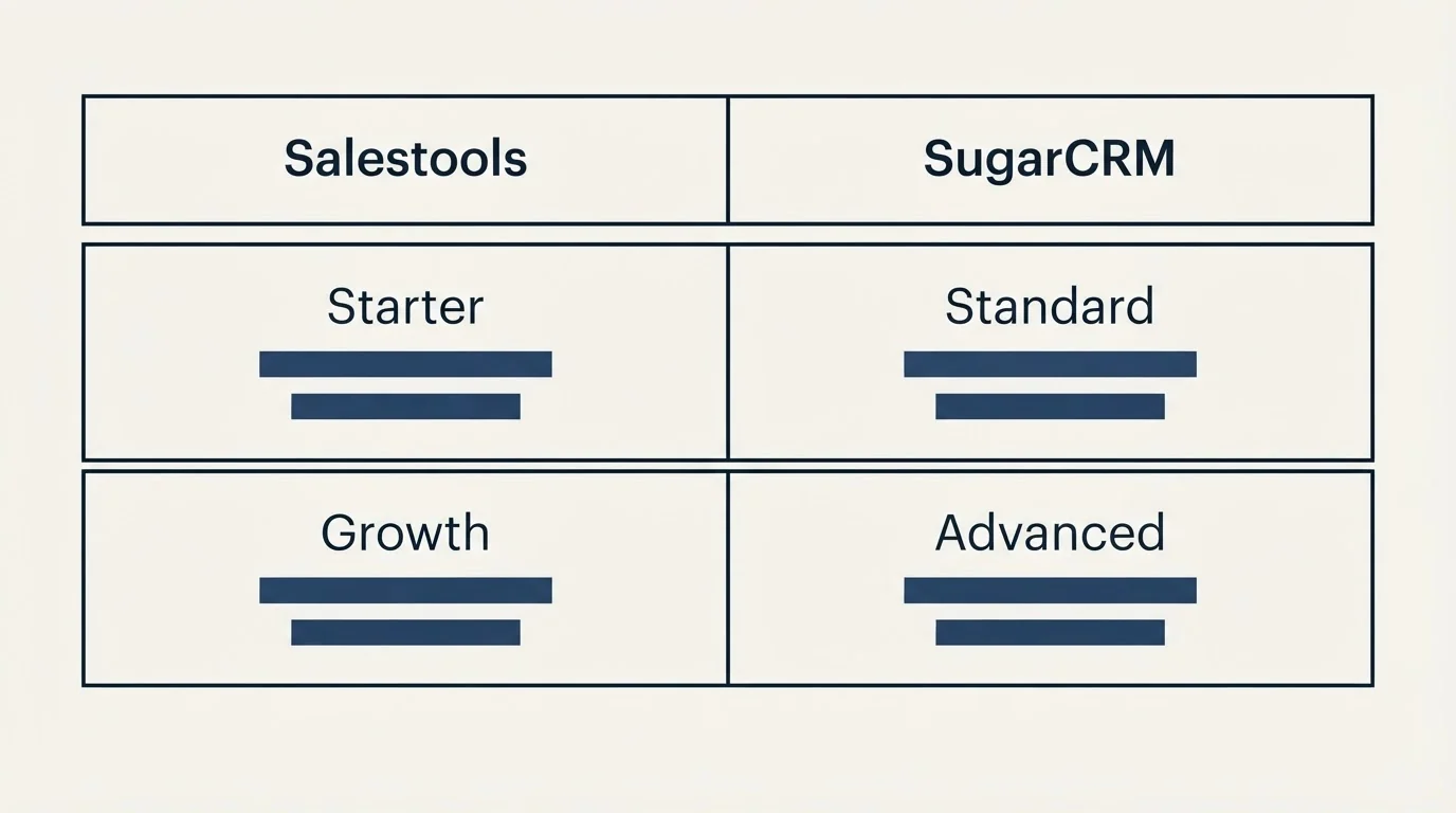 Pricing table: Pricing Comparison (Salestools, SugarCRM, Starter, Standard)