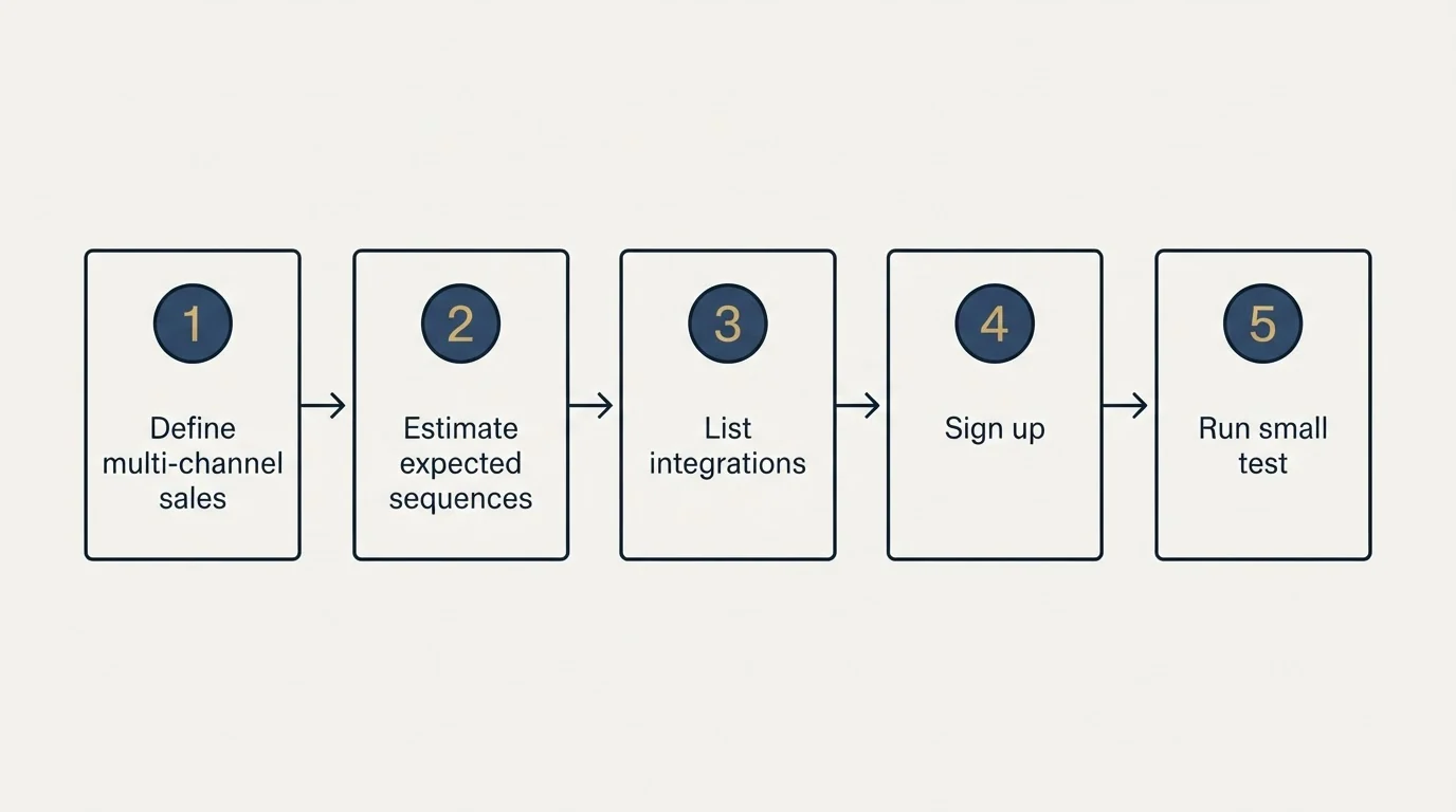 Step sequence: Getting Started Checklist (Define multi-channel sales, Estimate expected sequences, List integrations, Sign up)