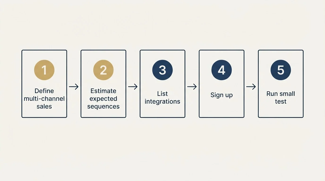 Step sequence: Getting Started Checklist (Define multi-channel sales, Estimate expected sequences, List integrations, Sign up)