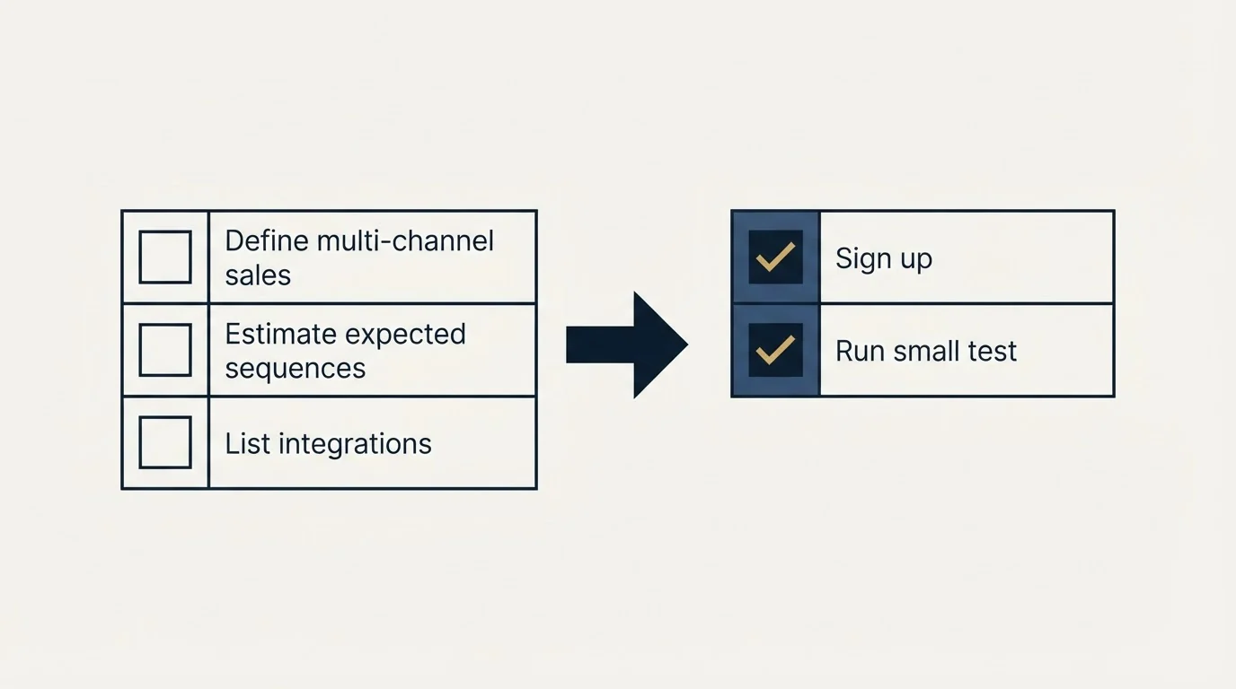 Before-and-after steps: Getting Started Checklist (Define multi-channel sales, Estimate expected sequences, List integrations, Sign up)
