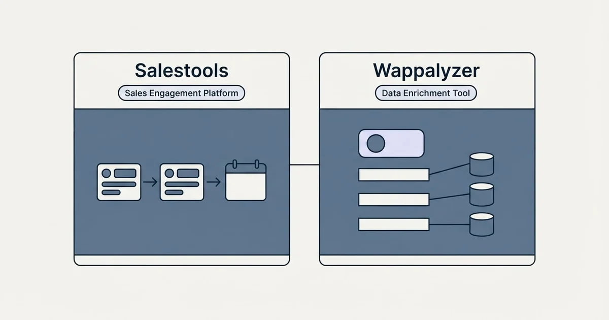 Side-by-side panels: Salestools vs Wappalyzer (Sales Engagement Platform, Data Enrichment Tool)