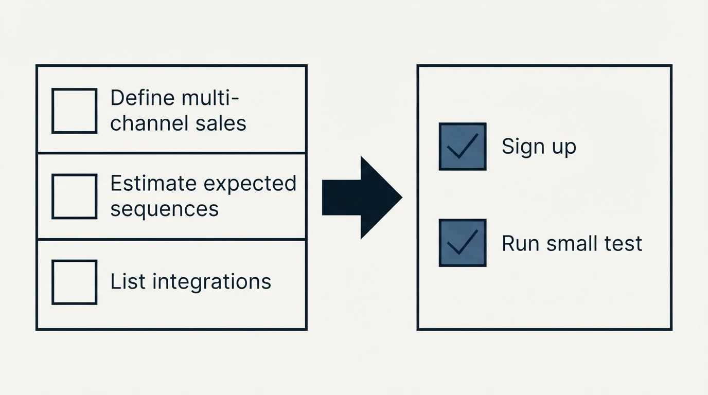 Before-and-after steps: Getting Started Checklist (Define multi-channel sales, Estimate expected sequences, List integrations, Sign up)